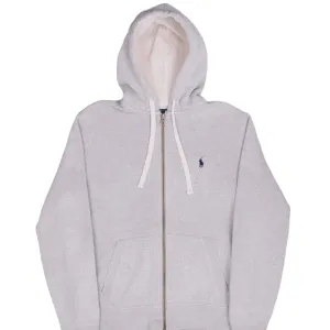 VINTAGE RALPH LAUREN FULL ZIP CLASSIC GREY HOODIE SWEATSHIRT 1990S MEDIUM