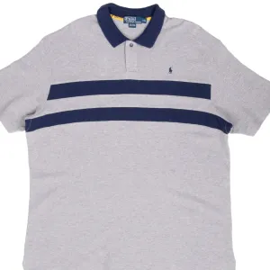 VINTAGE RALPH LAUREN GREY & BLUE STRIPED POLO SHIRT 1990S 2XL