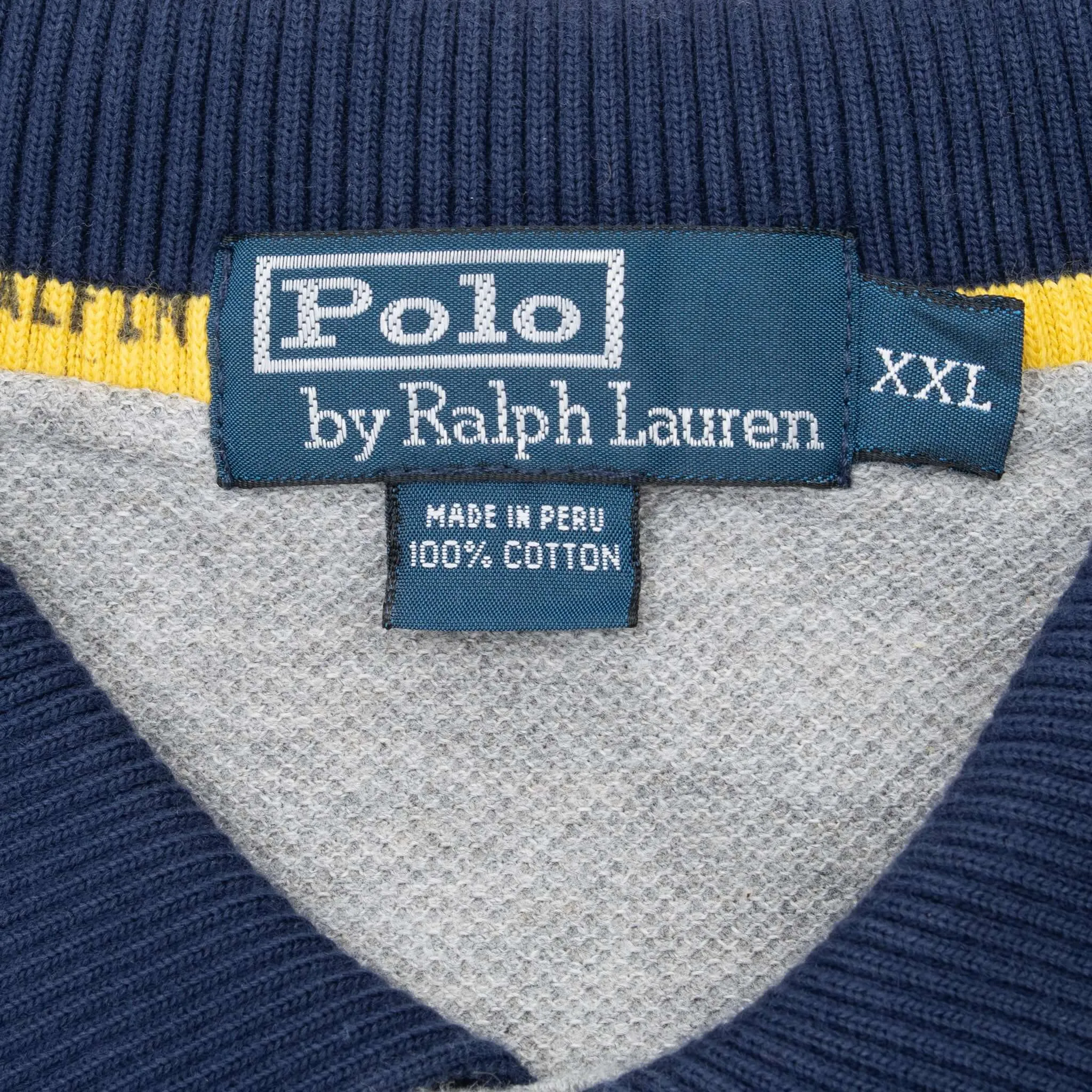 VINTAGE RALPH LAUREN GREY & BLUE STRIPED POLO SHIRT 1990S 2XL