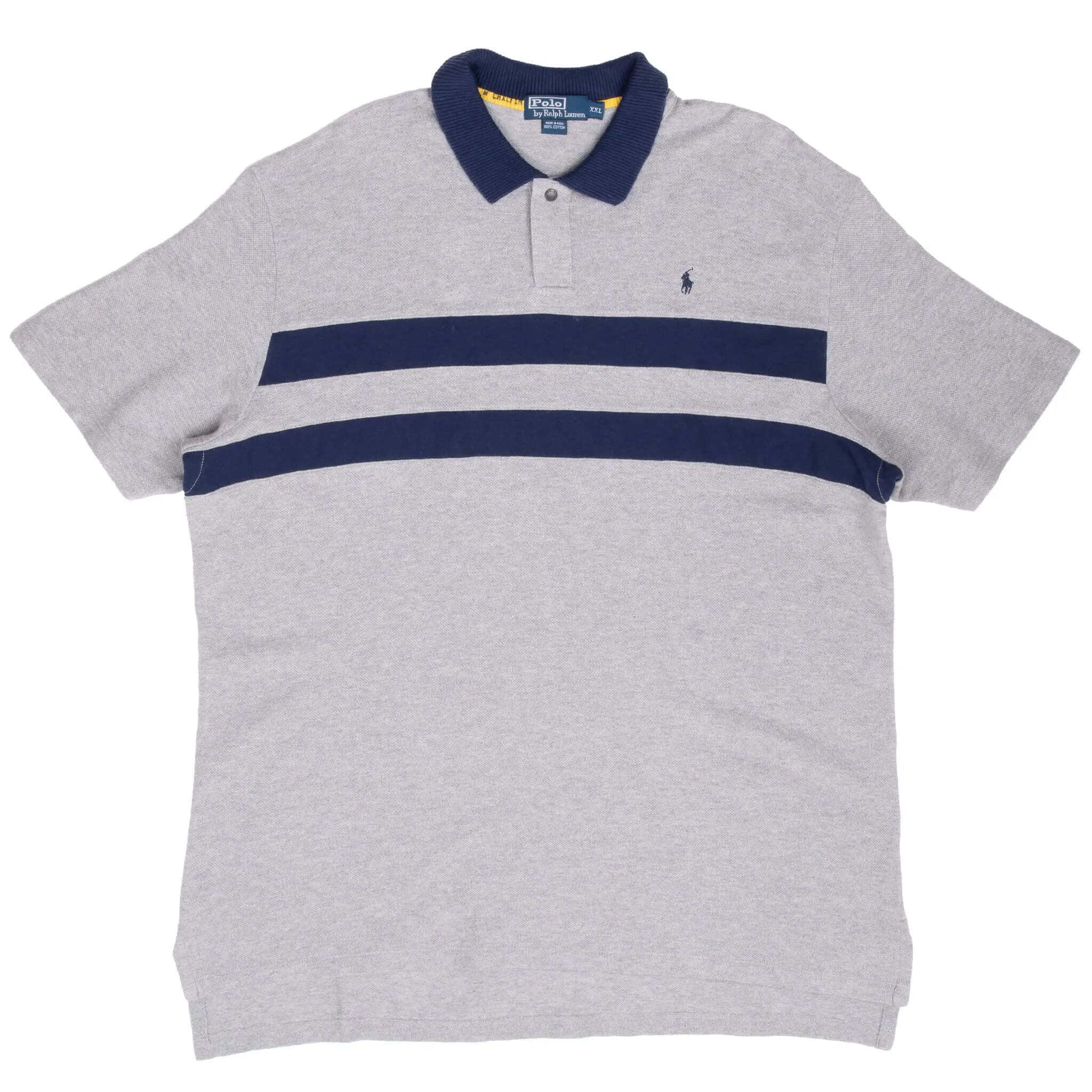 VINTAGE RALPH LAUREN GREY & BLUE STRIPED POLO SHIRT 1990S 2XL