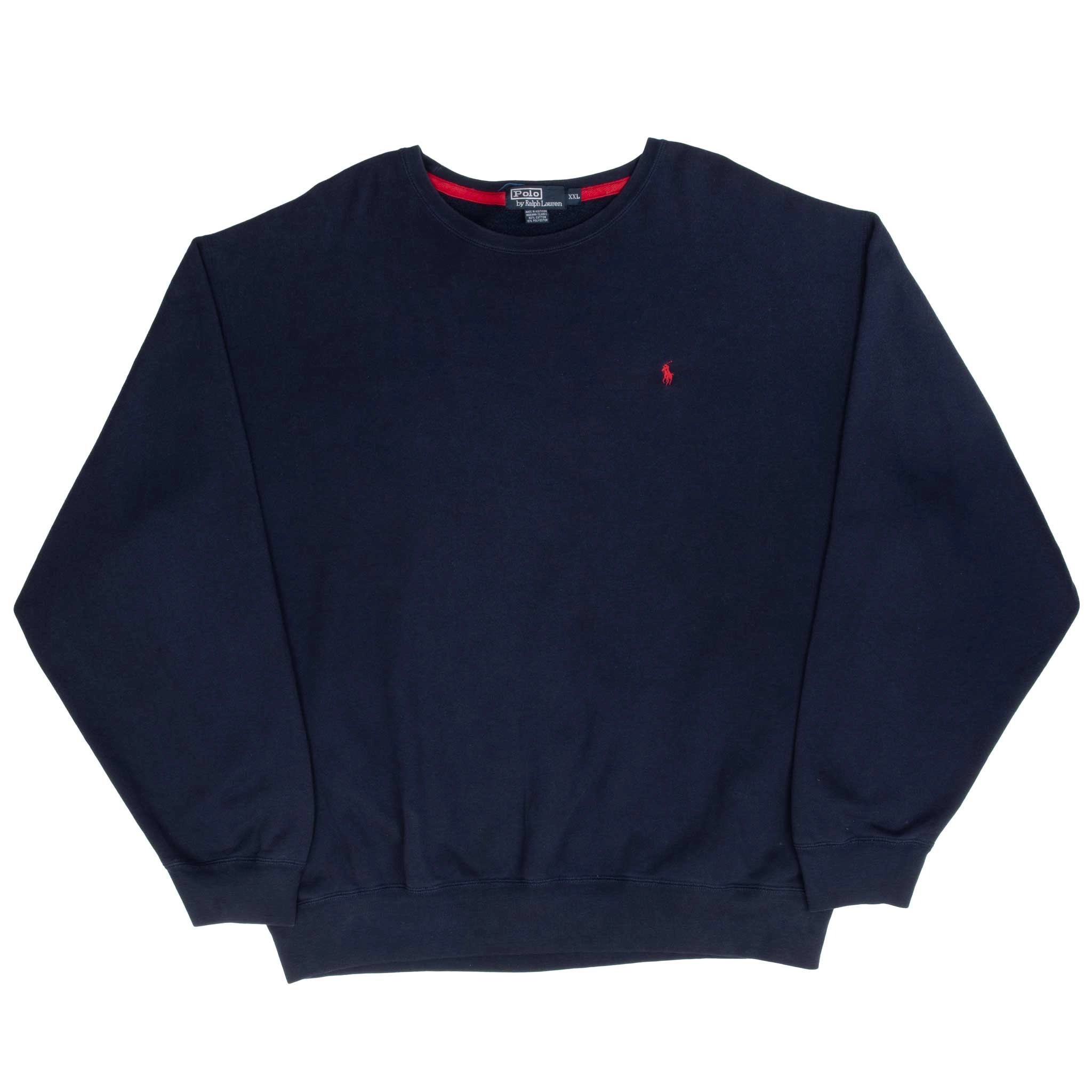 VINTAGE RALPH LAUREN NAVY BLUE 1990S CLASSIC CREWNECK SWEATSHIRT 2XL MADE IN USA