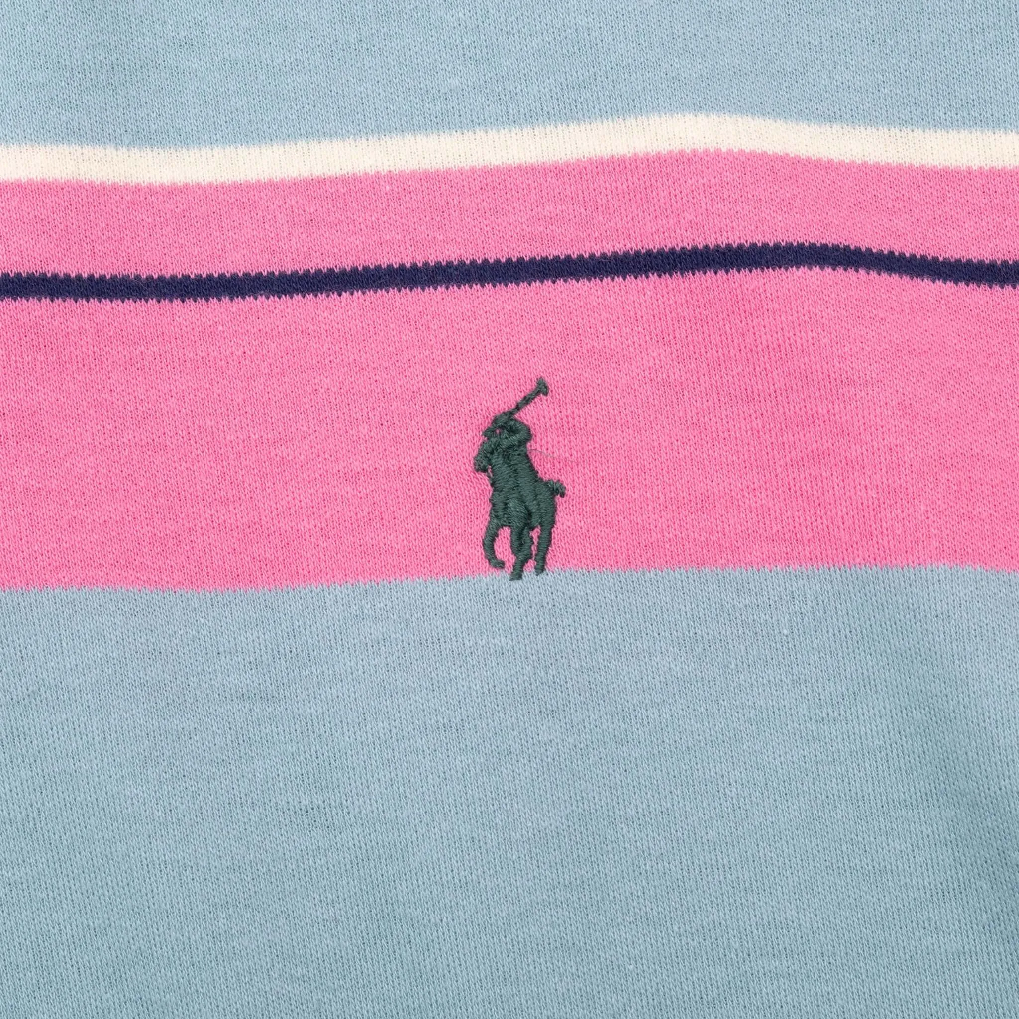 VINTAGE RALPH LAUREN PINK & BLUE STRIPED POLO SHIRT 1990S LARGE MADE IN USA