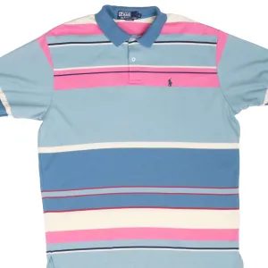 VINTAGE RALPH LAUREN PINK & BLUE STRIPED POLO SHIRT 1990S LARGE MADE IN USA