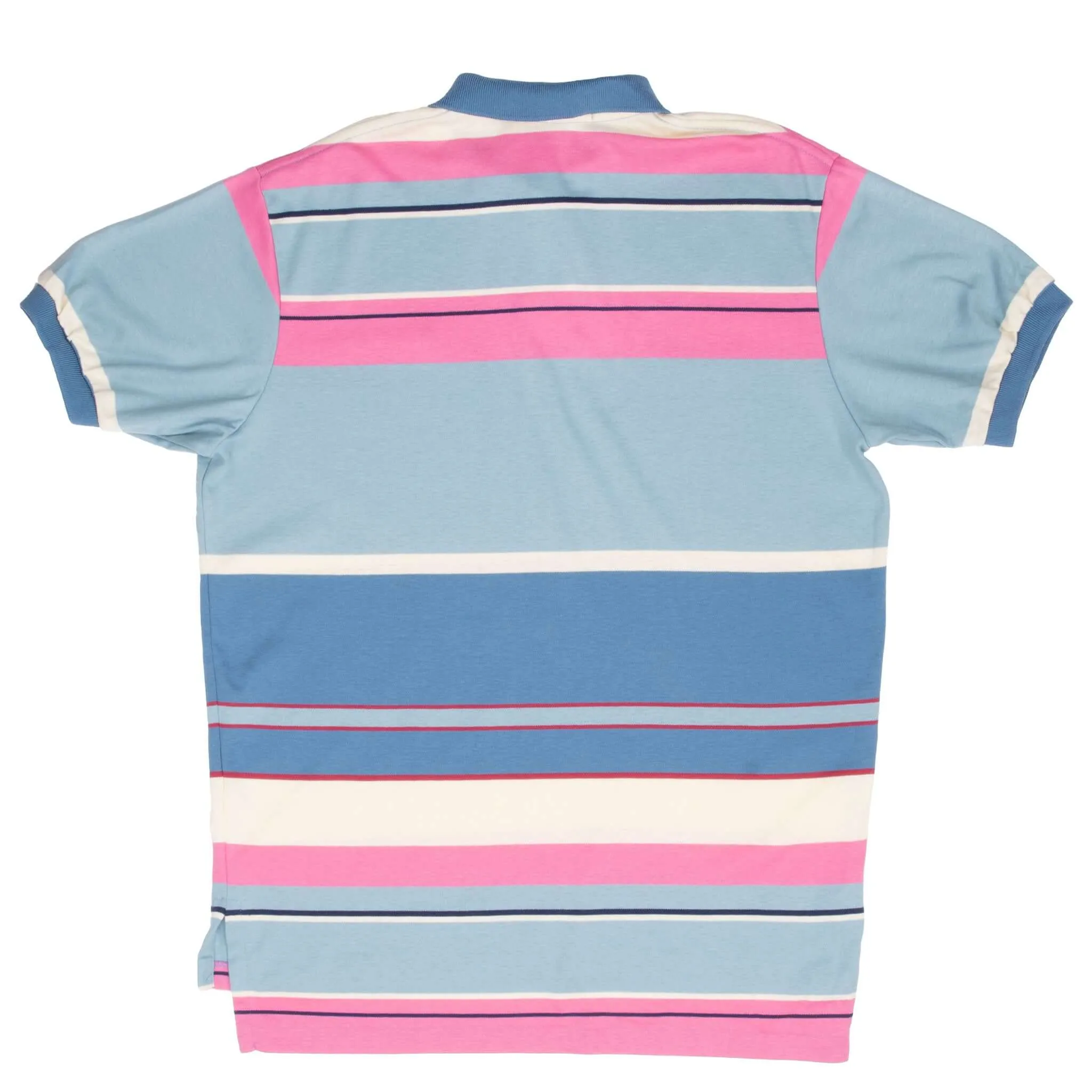 VINTAGE RALPH LAUREN PINK & BLUE STRIPED POLO SHIRT 1990S LARGE MADE IN USA