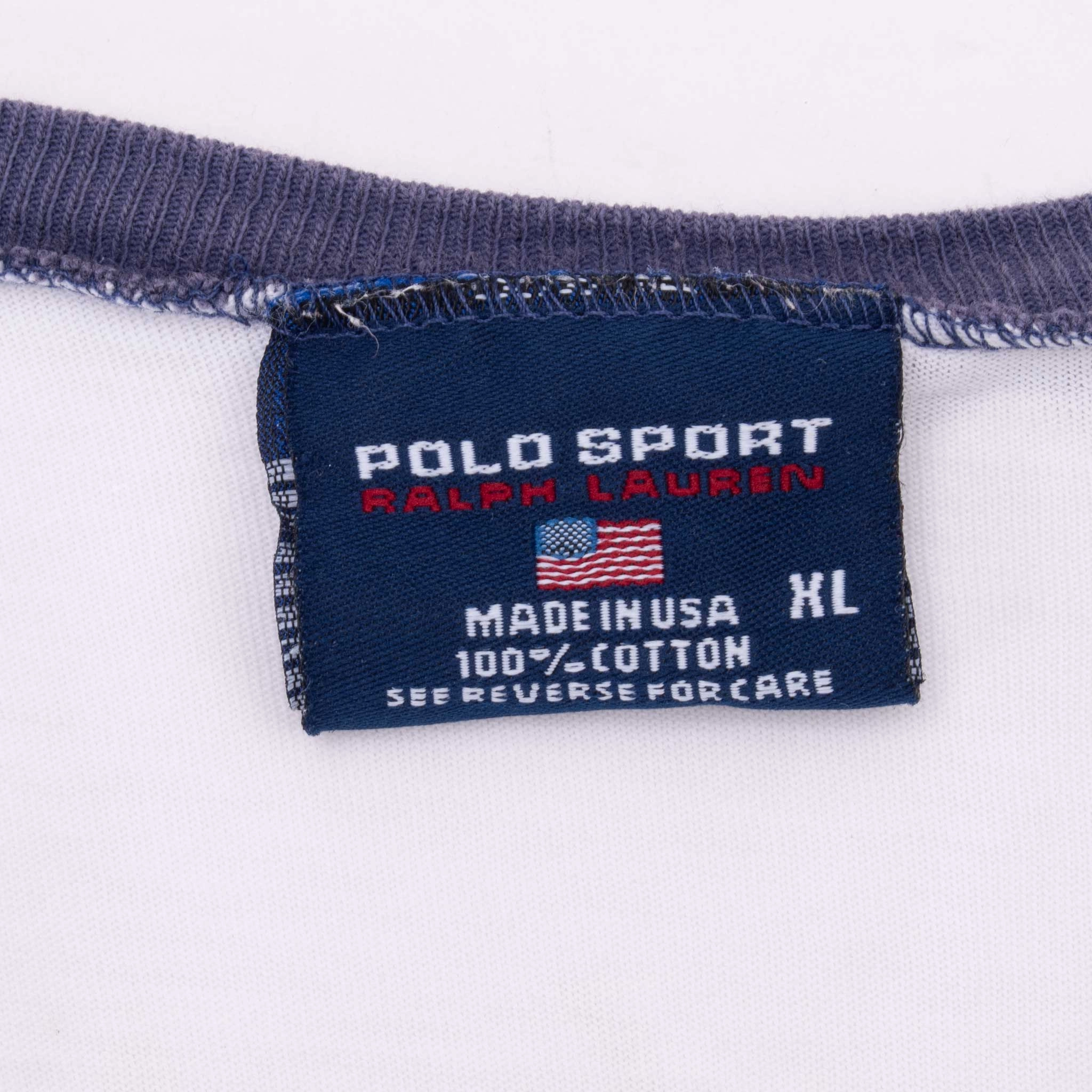 VINTAGE RALPH LAUREN POLO SPORT WHITE TEE SHIRT 1990S XL MADE IN USA