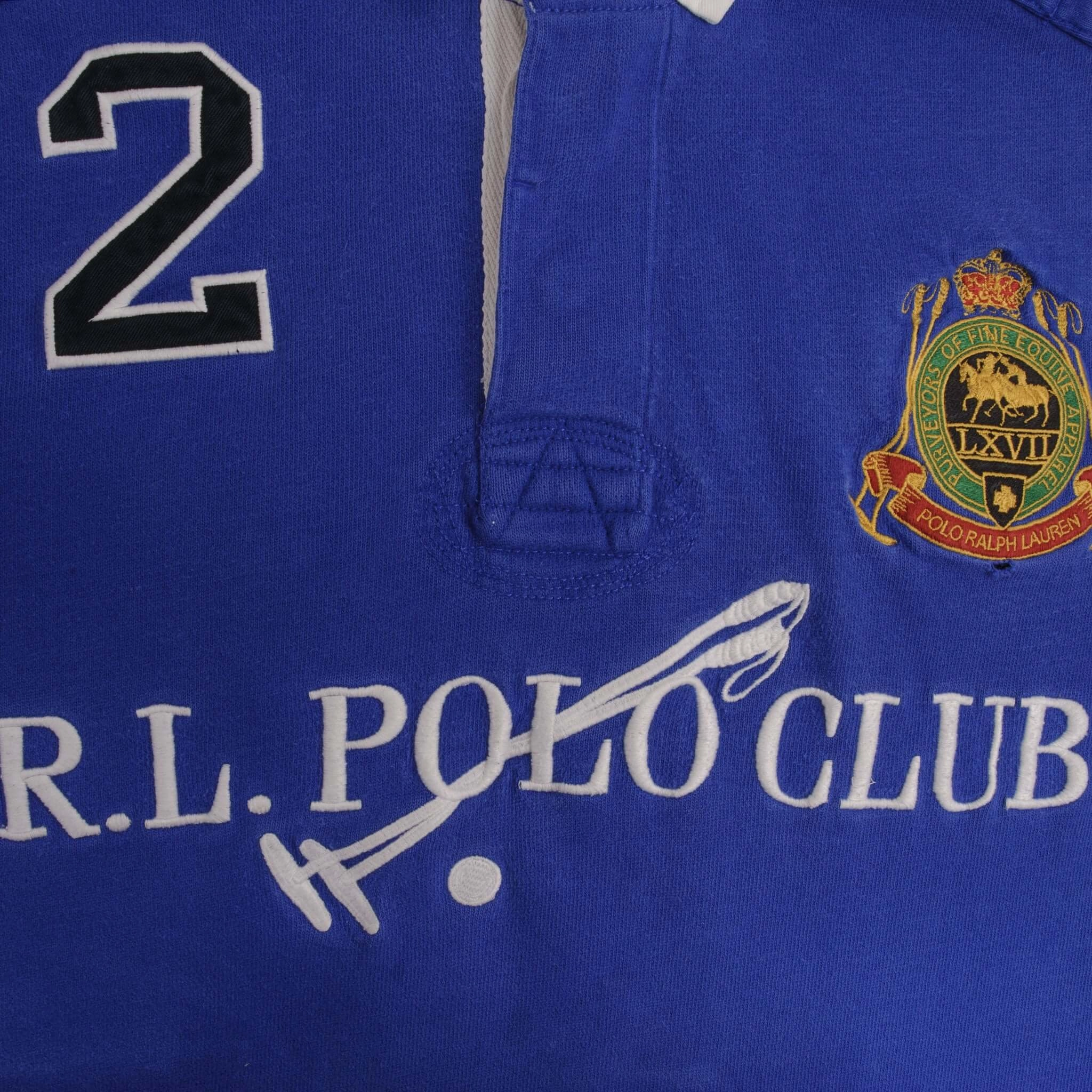 VINTAGE RALPH LAUREN SWITZERLAND WINTER CUP 2008 BLUE RUGBY POLO SHIRT SIZE 2XL