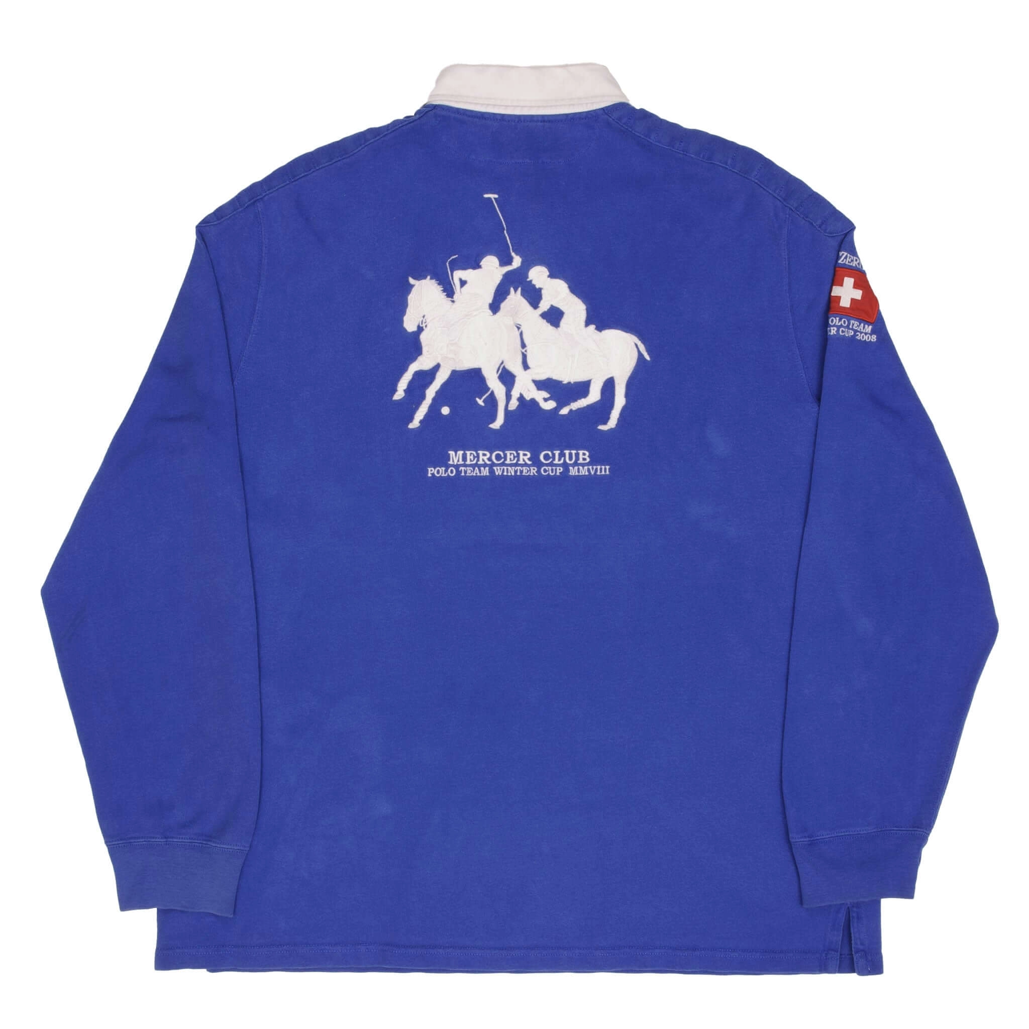 VINTAGE RALPH LAUREN SWITZERLAND WINTER CUP 2008 BLUE RUGBY POLO SHIRT SIZE 2XL