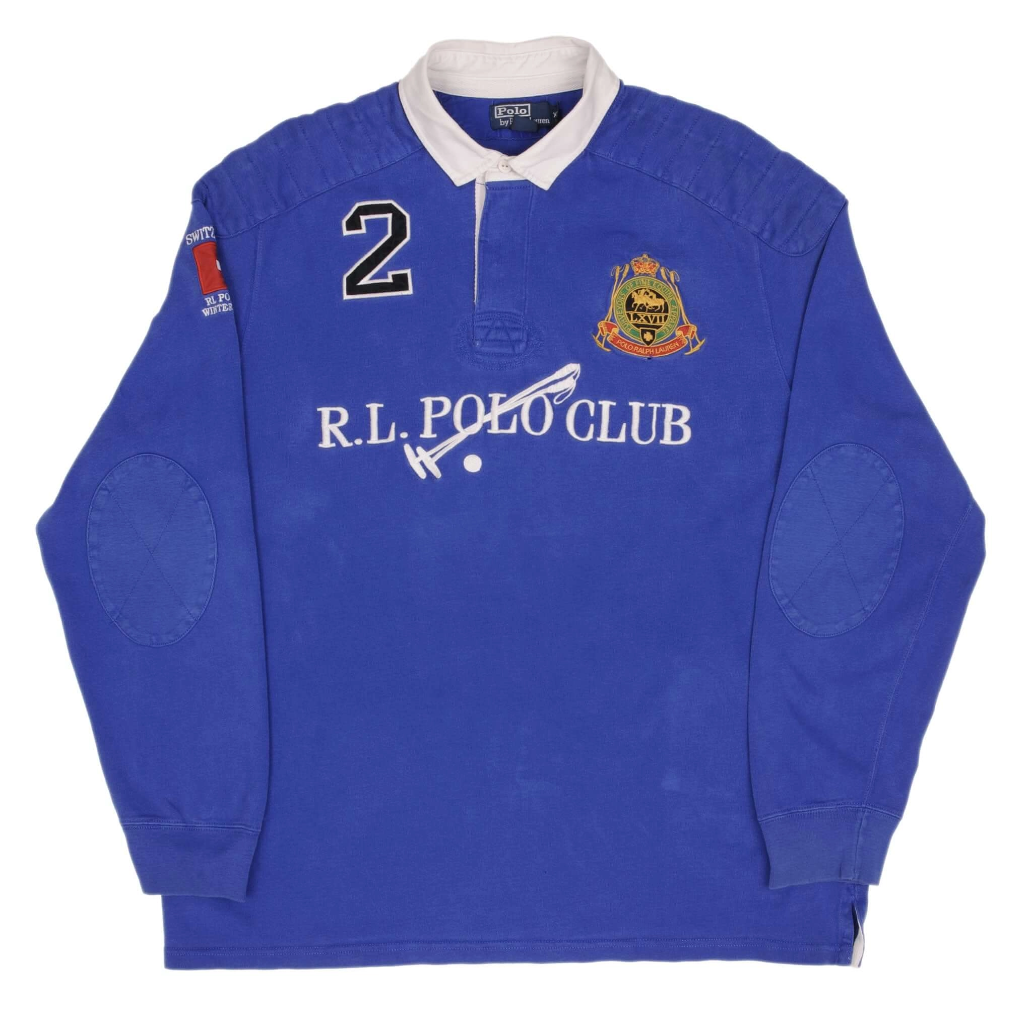 VINTAGE RALPH LAUREN SWITZERLAND WINTER CUP 2008 BLUE RUGBY POLO SHIRT SIZE 2XL