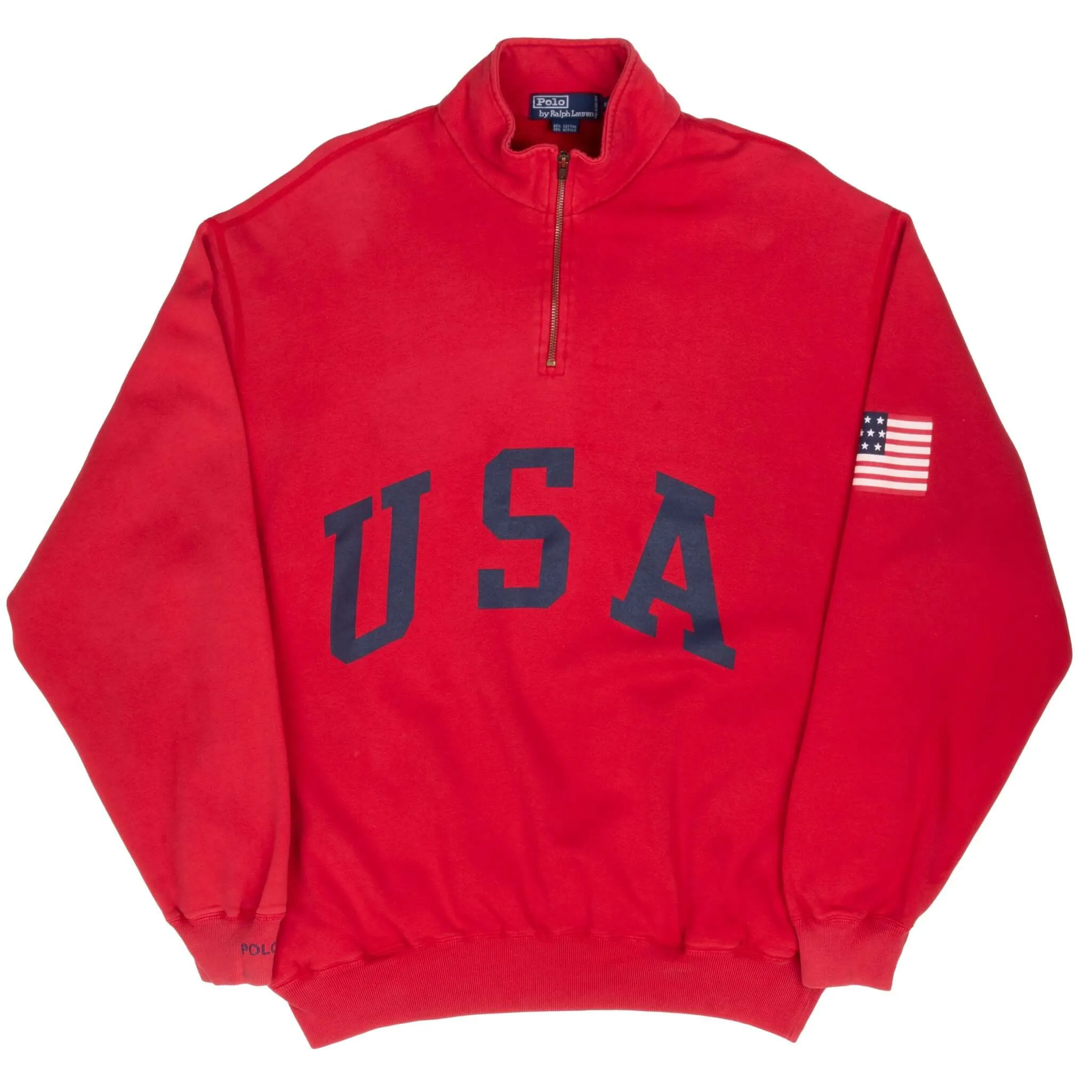 VINTAGE RALPH LAUREN USA RED QUARTER ZIP SWEATSHIRT 1990S XL