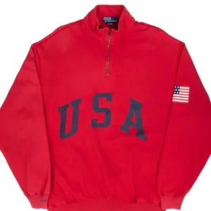 VINTAGE RALPH LAUREN USA RED QUARTER ZIP SWEATSHIRT 1990S XL