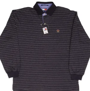 VINTAGE TOMMY HILFIGER LONG SLEEVE STRIPED POLO SHIRT 1990S SIZE LARGE DEADSTOCK