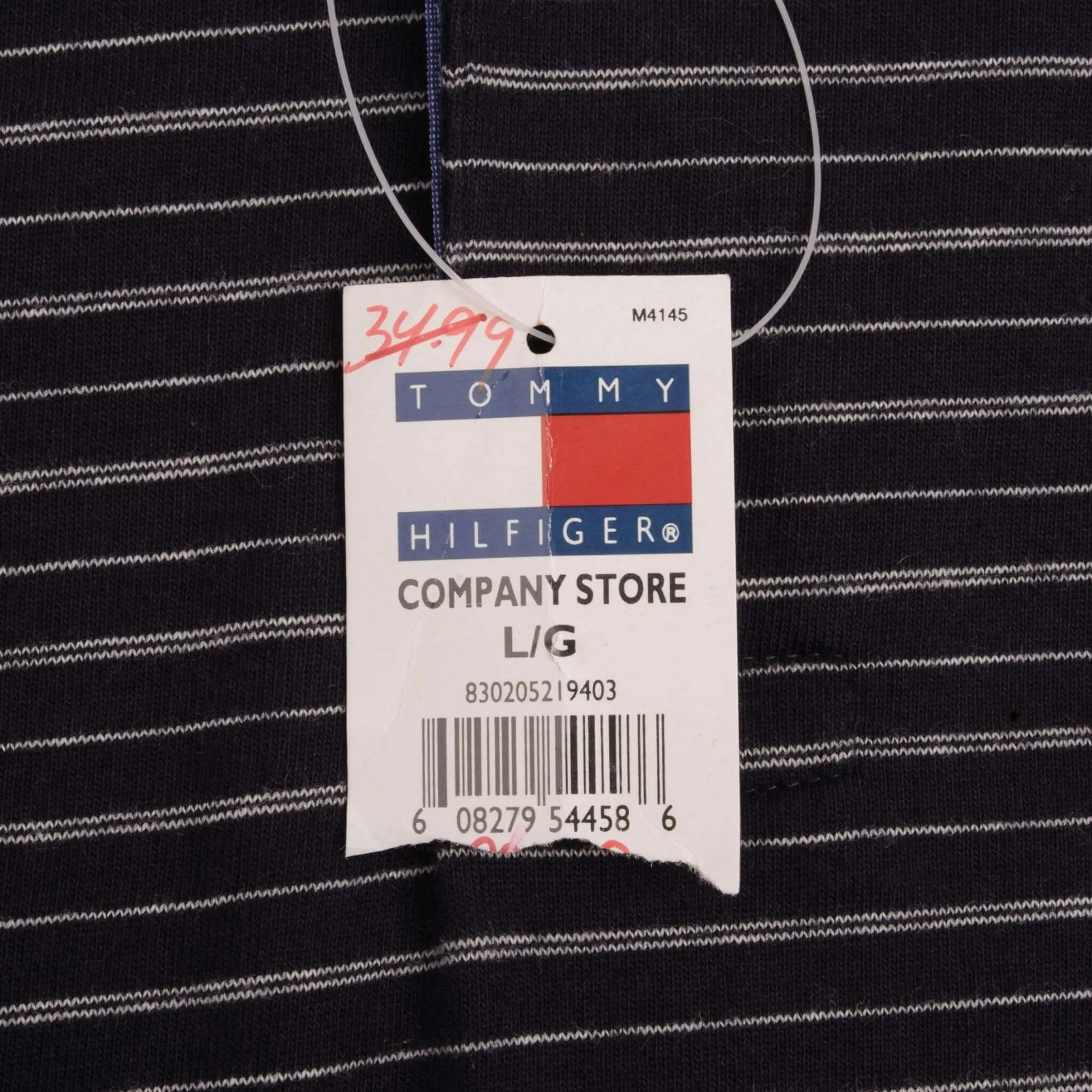 VINTAGE TOMMY HILFIGER LONG SLEEVE STRIPED POLO SHIRT 1990S SIZE LARGE DEADSTOCK