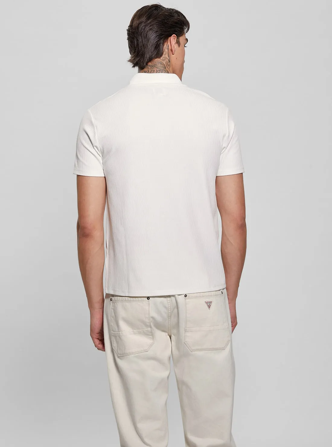 White Ryker Rib Knit Polo T-Shirt