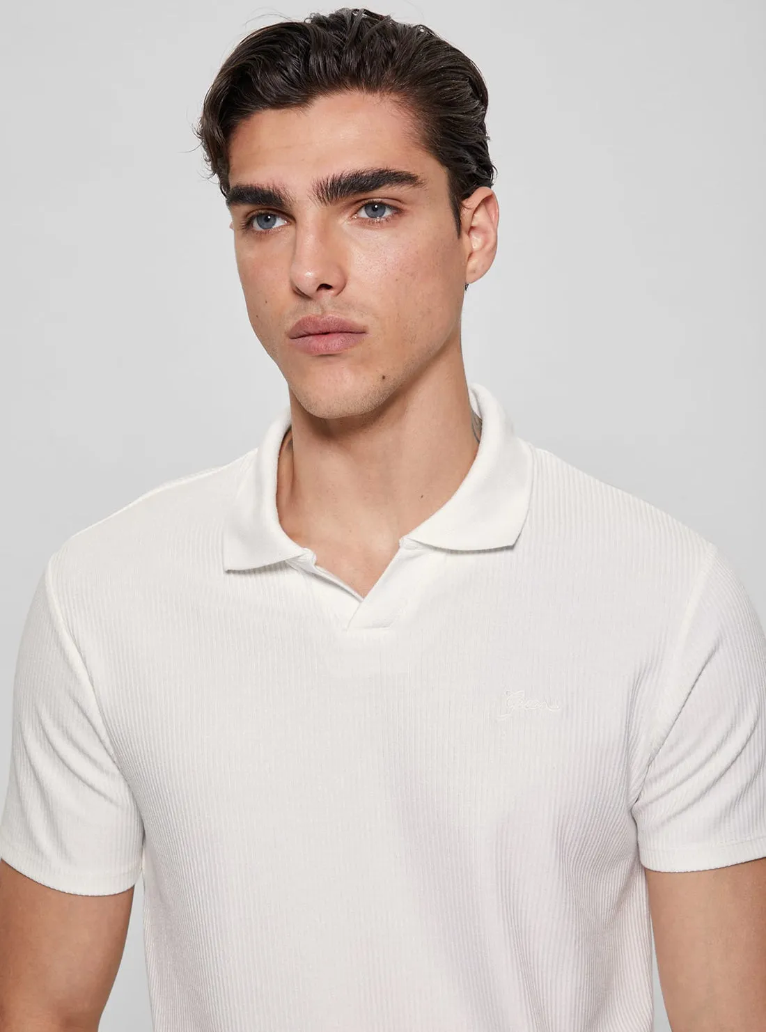 White Ryker Rib Knit Polo T-Shirt