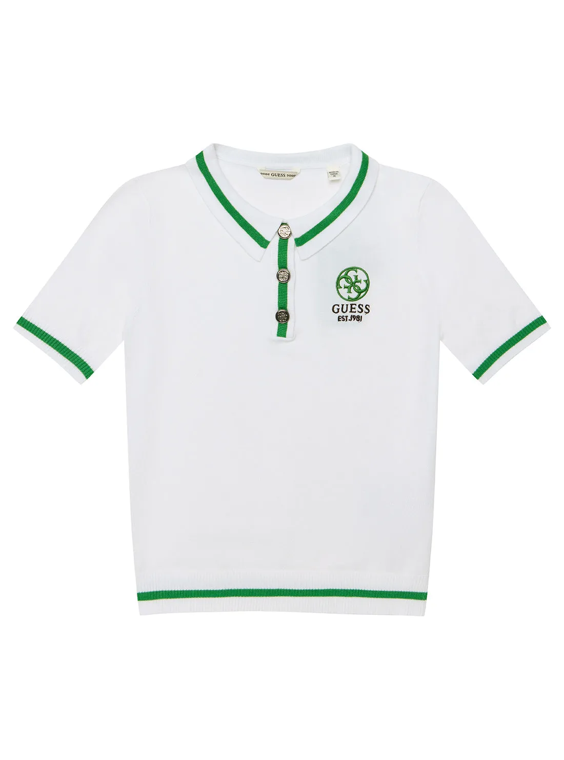 White Short Sleeve Polo Knit Sweater (7-16)