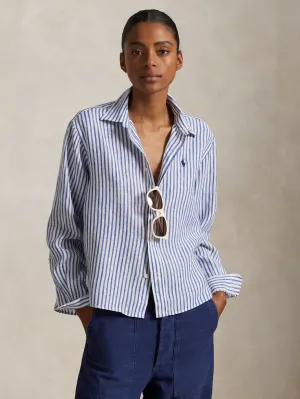 White/Blue Striped Linen Shirt