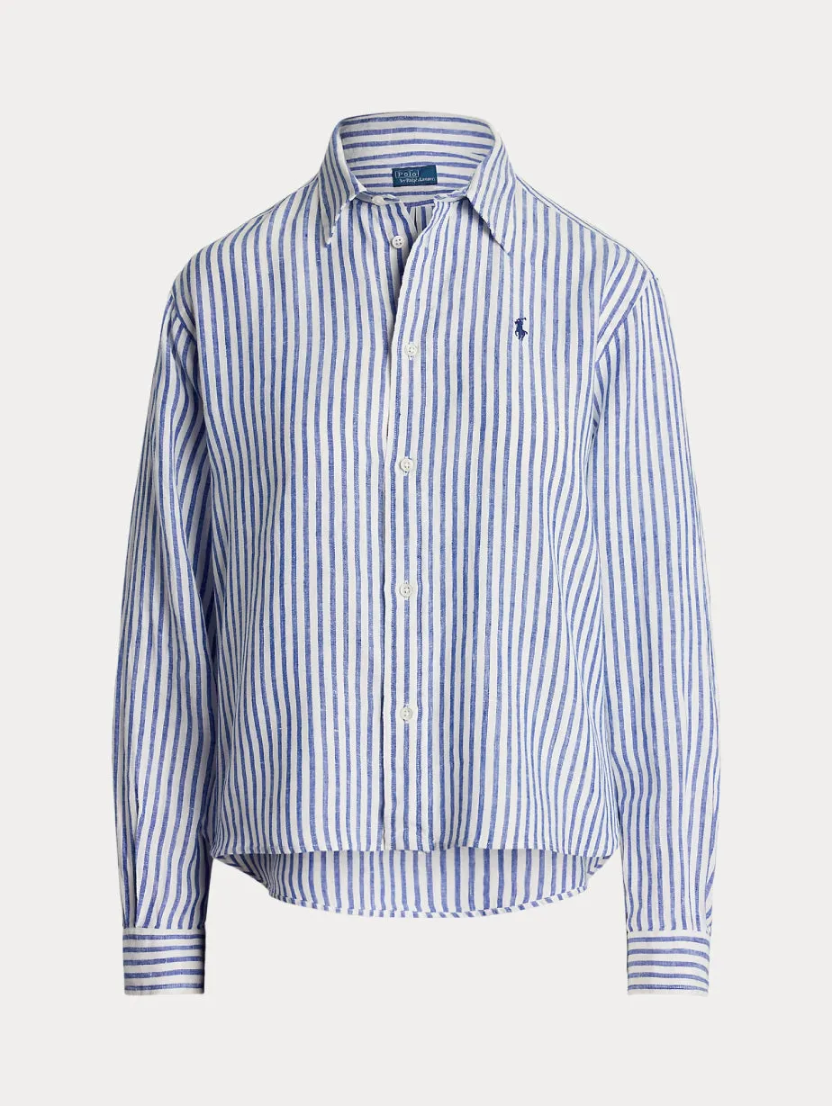 White/Blue Striped Linen Shirt