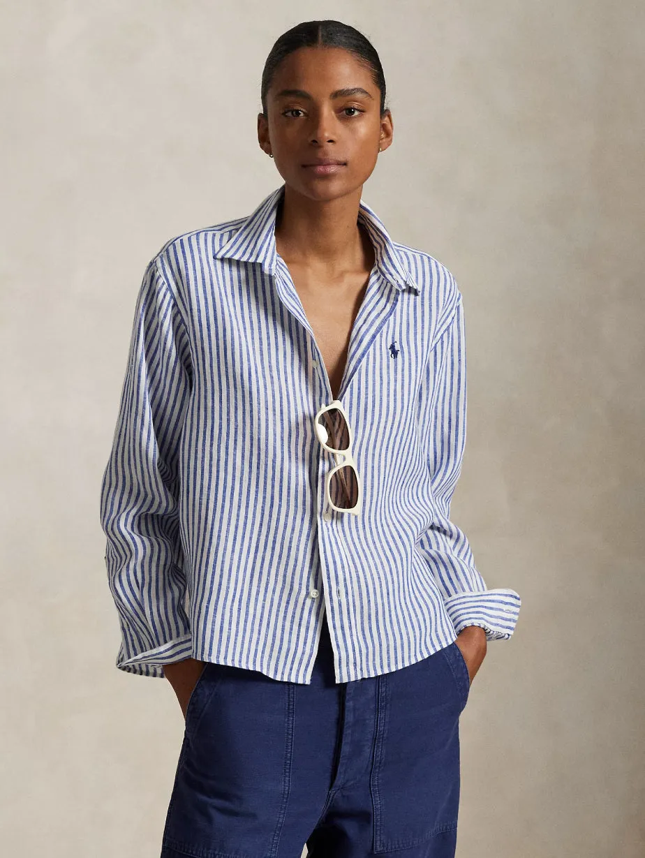 White/Blue Striped Linen Shirt