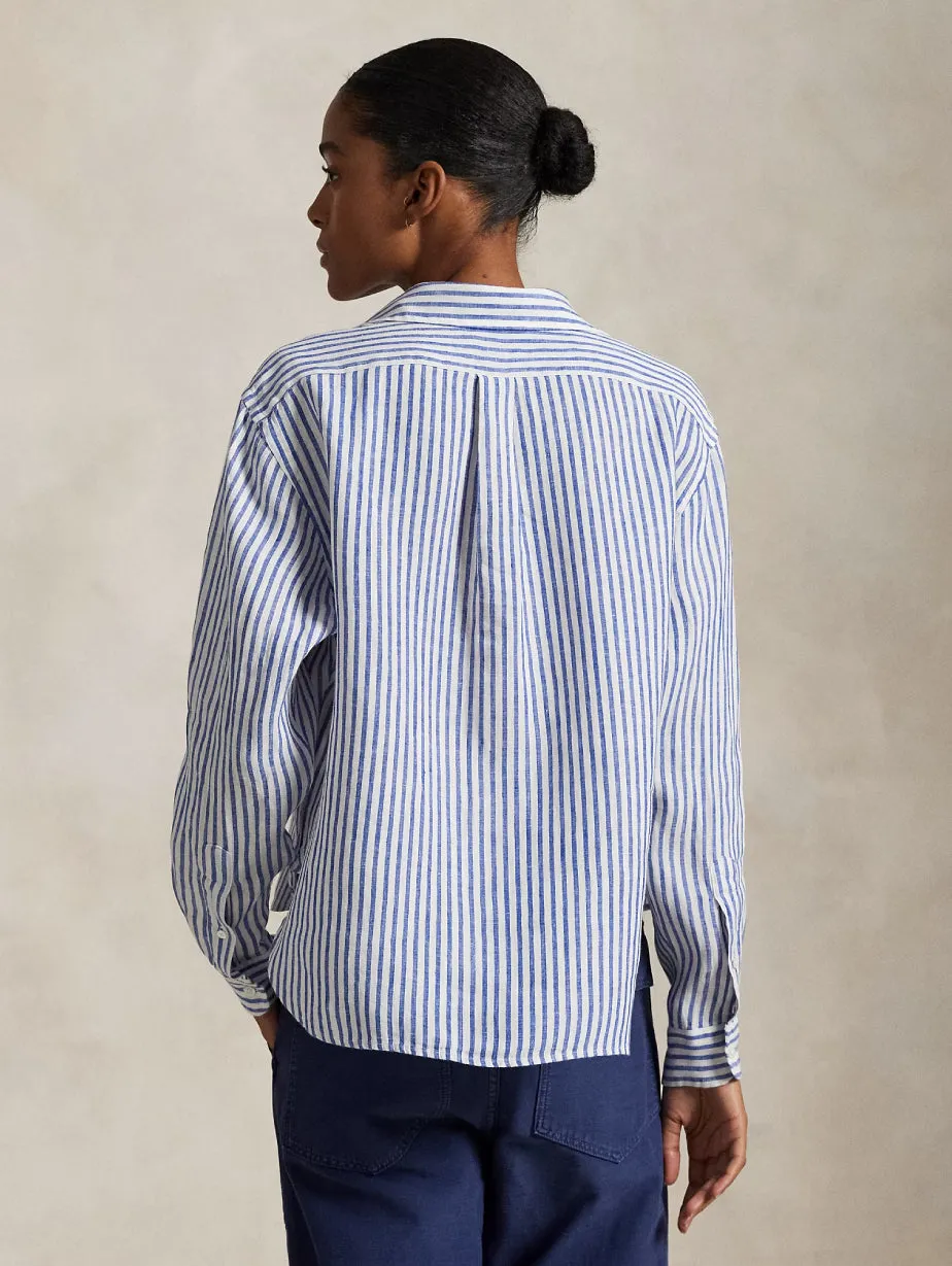 White/Blue Striped Linen Shirt