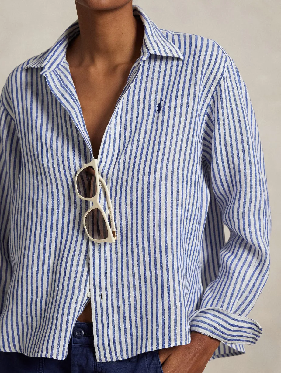 White/Blue Striped Linen Shirt